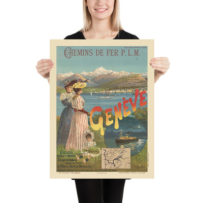 Geneva Travel Poster: Chemin de Fer P.L.M. by F. Hugo d’Alesi, 1893