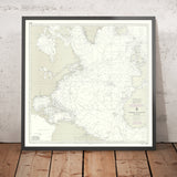 Old North Atlantic Ocean Nautical Chart, 1883: Fathoms; Lanes & Currents; Greenland-Bermuda-Azores