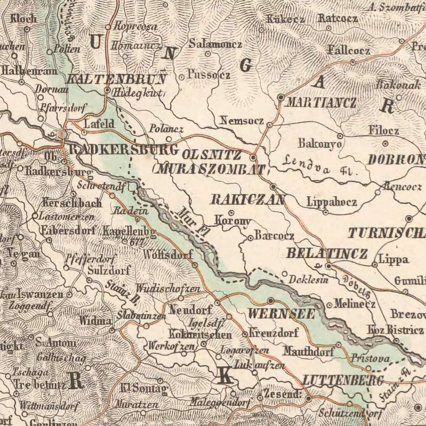 Mapa antiguo de los Alpes Orientales y Julianos por Mayr, 1874: Trieste, Eslovenia, Croacia, Mar Adriático 