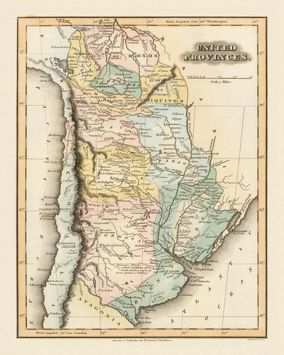Alte Karte von Argentinien von Lucas, 1823: Vereinigte Provinzen, Buenos Aires, Anden, Río de la Plata 