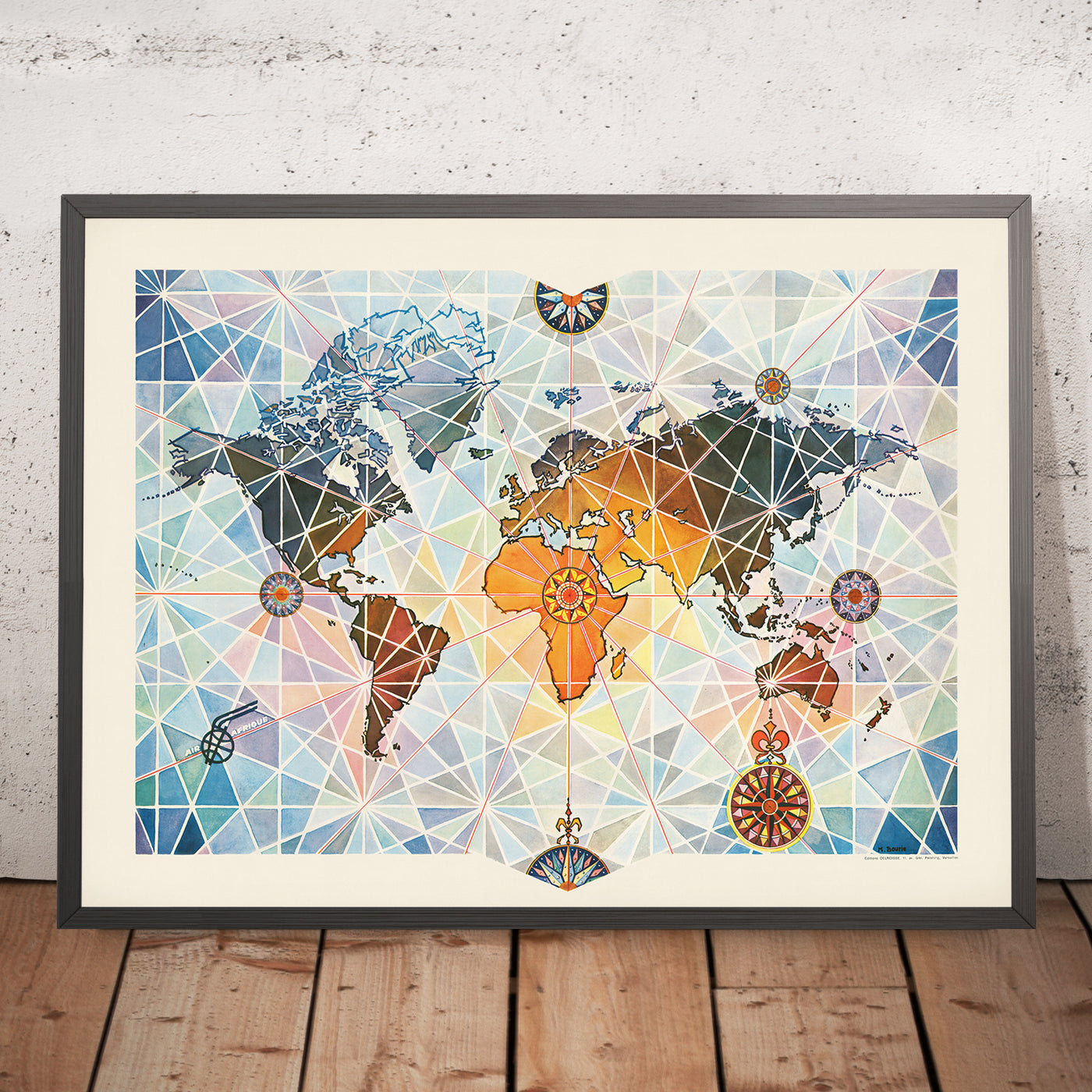 Old Geometric Airline World Map by Bourie, 1960: Air Afrique