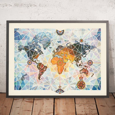 Old Geometric Airline World Map by Bourie, 1960: Air Afrique