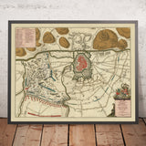 Old Siege of Turin Military Map by Husson, 1706: River Po, Porta Palatina, Venaria Reale, Rivoli, Allied Relief