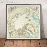 Ancienne carte de l'exploration du pôle Nord, 1910 : le parcours de Peary, voyages arctiques 