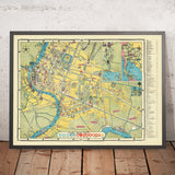 Mappa antica di Bangkok, 1954: Chao Phraya, Wat Arun, Palazzo Reale, Dusit, Parco Lumphini 