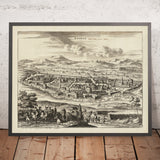 Old Bird's-Eye Map of Baghdad by van der Aa, 1720: Tigris River, city walls, mosques, markets, caravan routes