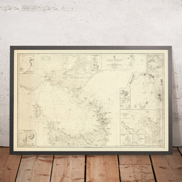 Ancienne carte nautique du détroit de Bass par Stokes, 1844 : Australie, Tasmanie, Port Dalrymple, Île King 