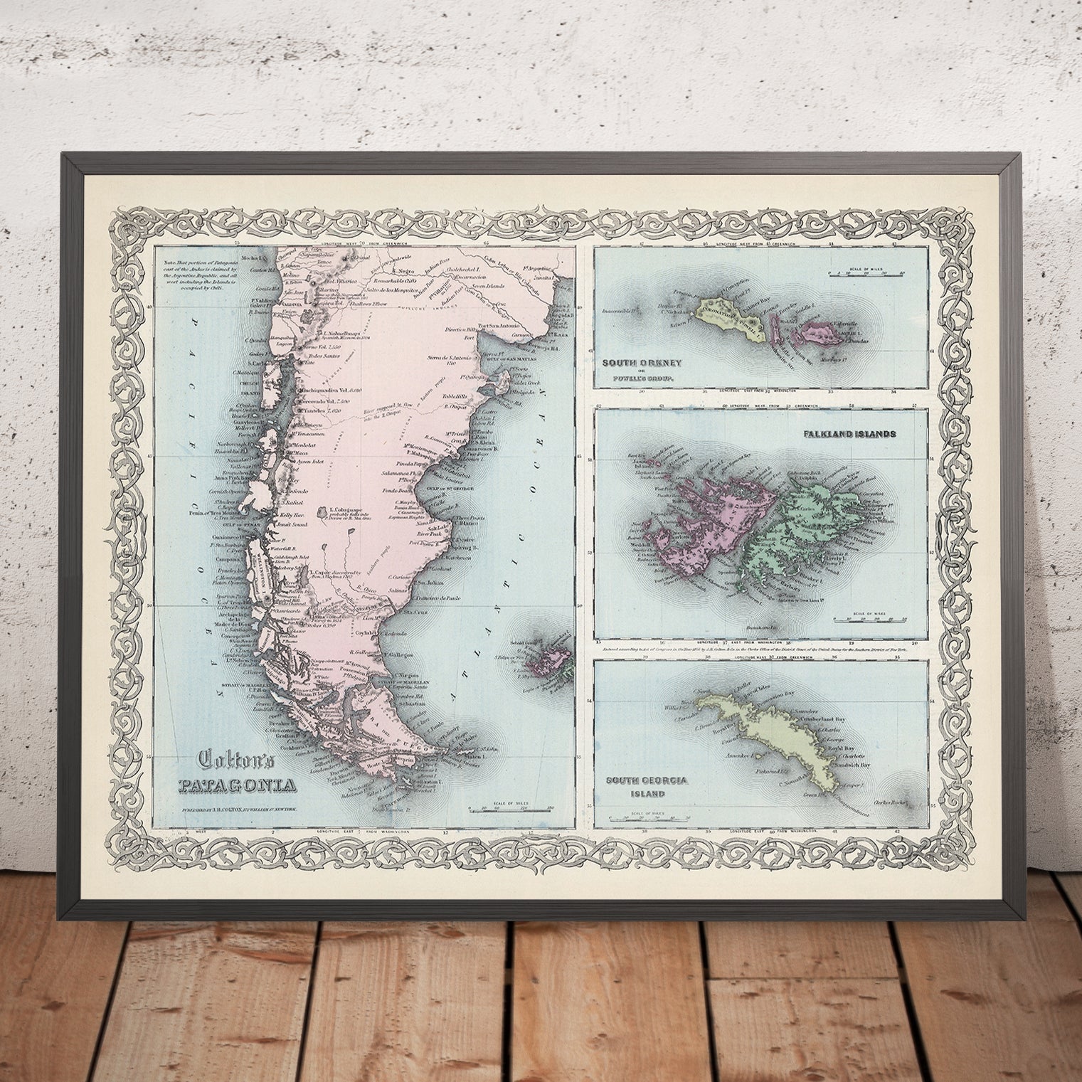 Old Map of Patagonia by Colton, 1865: Falklands, South Georgia, South ...
