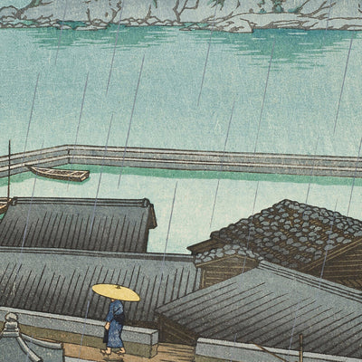 Regnerisches Küstendorf in Japan von Hasui Kawase 1935 