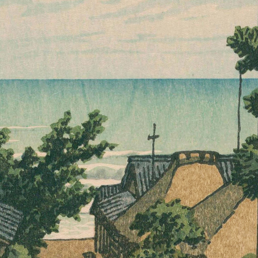 Der Tamon-Tempel in Hamahagi in Boshu von Hasui Kawase, 1935 