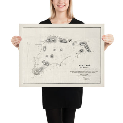 Old Nautical Map of Easter Island, 1870
