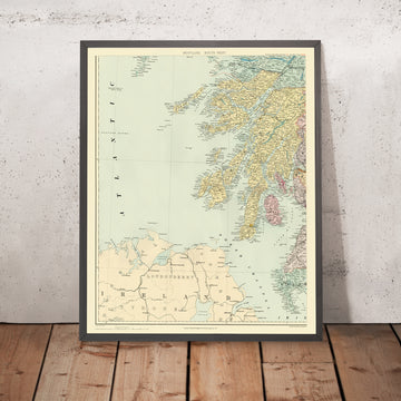 Old Coastal Map of Argyll and Bute, Scotland by Stanford, 1904: Mull, Islay, Jura, Tiree, Kintyre