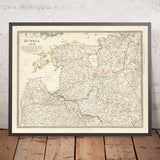 Old Map of the Baltic States and Northwest Russia, 1834: St Petersburg, Riga, Tallinn, Vilnius, Gulf of Finland