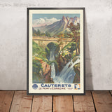 Affiche de voyage Cauterets : Le Pont d’Espagne par E. Paul Champseix, 1937 