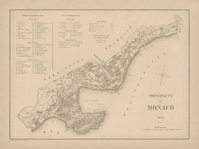 Alte Karte von Monaco von Gillot, 1898: Monte Carlo, La Condamine, Casino, Palais, Hafen 