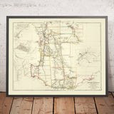 Old Colonial Map of Western Australia by Arrowsmith, 1844: Perth inset, Bunbury, Albany, Fremantle, Geraldton