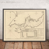Port ancien de Ferrol, Espagne, carte nautique, 1793 : sondes en brasses, lignes d’approche, arsenaux navals 