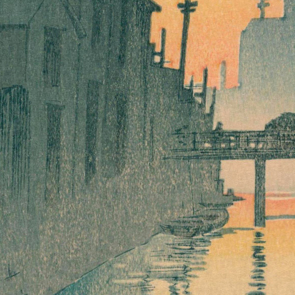 Morgendämmerung am Daikon Gashi Flussufer von Hasui Kawase, 1935 