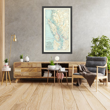 Mappa antica della Columbia Britannica dei Fratelli Poole, 1911: Vancouver, Victoria, Ferrovie, Rotte di Navi a Vapore, Isola di Vancouver 