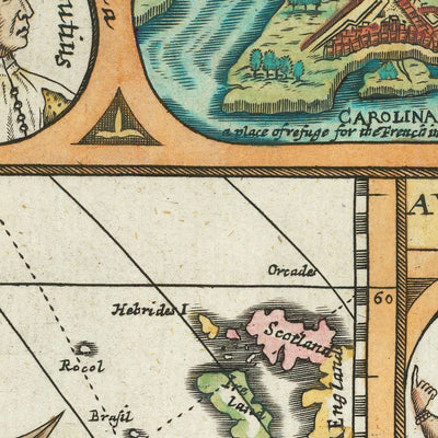 Old Map of America by Walton, 1658: California as Island, Mythical Strait, Carte-à-Figures Style