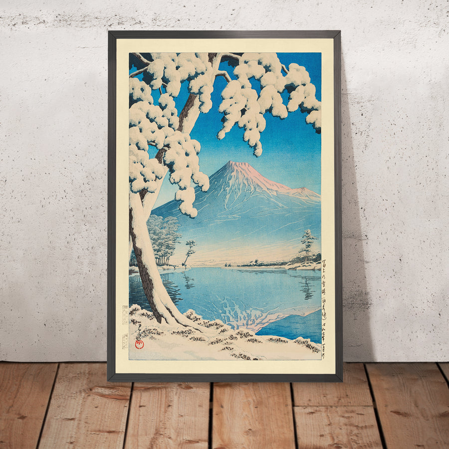 A framed image of Mt. Fuji after Snow in Tagonoura by Hasui Kawase, 1935