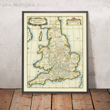 Ancienne carte des royaumes et comtés saxons en Angleterre et au Pays de Galles par Morden, 1695 : Wessex, Mercie, York 