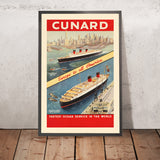 New York Reiseplakat: Cunard – Schnellster Ozeandienst der Welt, 1950er Jahre 