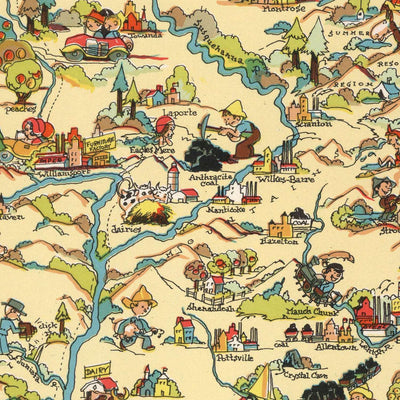 Pictorial Map of Pennsylvania by Ruth Taylor White, 1935: Philadelphia, Pittsburgh, Gettysburg, Amish, Appalachian Mountains