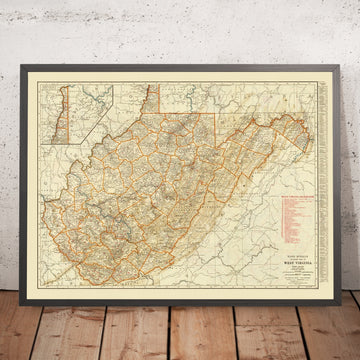 Old Map of West Virginia, 1930: Railroad, Charleston, Huntington, Morgantown, Ohio R., B&O & C&O RR