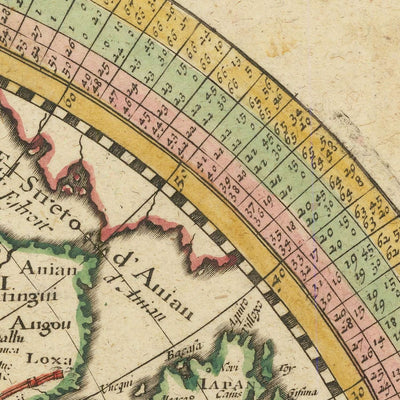 Carte du vieux monde des hémisphères est et ouest par Tavernier, 1661 : la Californie comme île, vents classiques, dessin concentrique