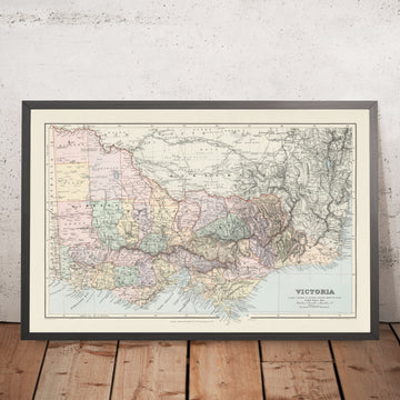Old Topographic Map of Victoria by Stanford, 1904: Melbourne, Geelong, Ballarat, Murray R., Bendigo
