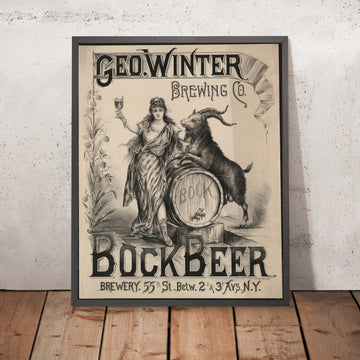 A framed image of Geo. Winter Brewing Co. Vintage Bock Beer Poster, 1900