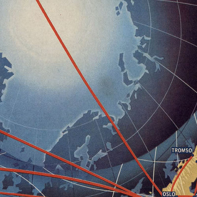 Old Airline Polar Projection World Map by SAS, 1960: Spiral Design, Global Routes