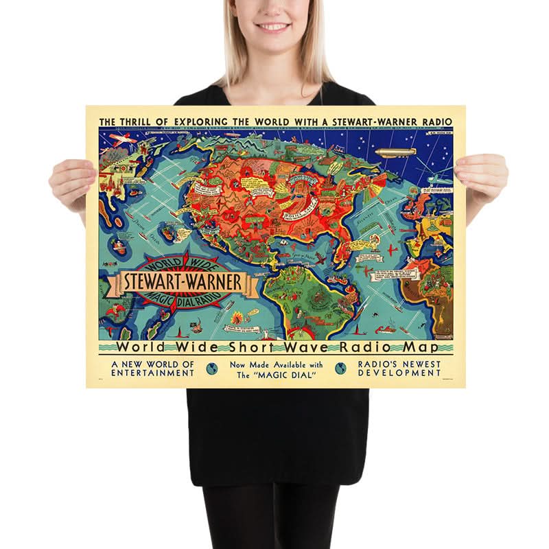 Mapa Mundial de Radio de Onda Corta Antiguo por Turzak, 1932: Comunicaciones Globales 