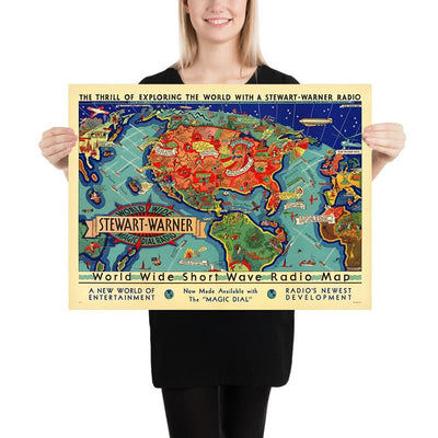 Mapa Mundial de Radio de Onda Corta Antiguo por Turzak, 1932: Comunicaciones Globales 
