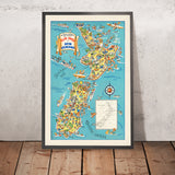 Póster de viaje de Nueva Zelanda: divertido mapa del Departamento de Turismo del Gobierno de Nueva Zelanda 