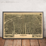 Old Bird's-Eye Map of Denver, Colorado by Wellge, 1889: 16th St, Larimer St, Colfax Ave, Tabor Opera House, Cherry Creek