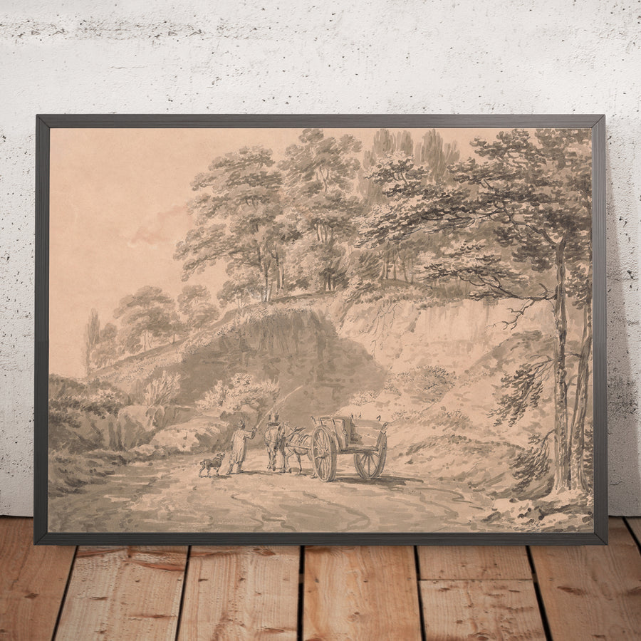 A framed image of Man with Horse and Cart Entering a Quarry by Turner, 1797