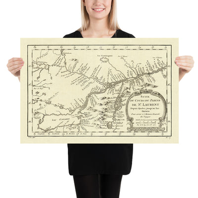 Alte Karte von Quebec und Ontario von Bellin, 1757: Sankt-Lorenz-Fluss, Lac Ontario, Lac Champlain, Fort Carillon, Fort Edward 