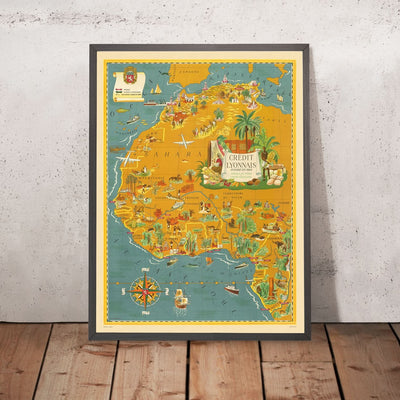 Ancienne carte de l'Afrique du Nord et de l'Afrique coloniale française par Boucher, 1945 : Casablanca, Alger, Dakar, Sahara 