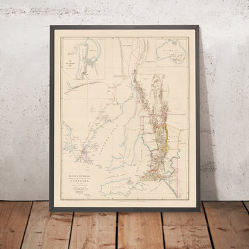 Old County Map of South Australia by Arrowsmith, 1858: Adelaide, Port Adelaide, Burra, Murray River, Copper Mines