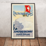 Póster de viaje del Oberland bernés nevado: Jungfrau Railway de Emil Cardinaux 