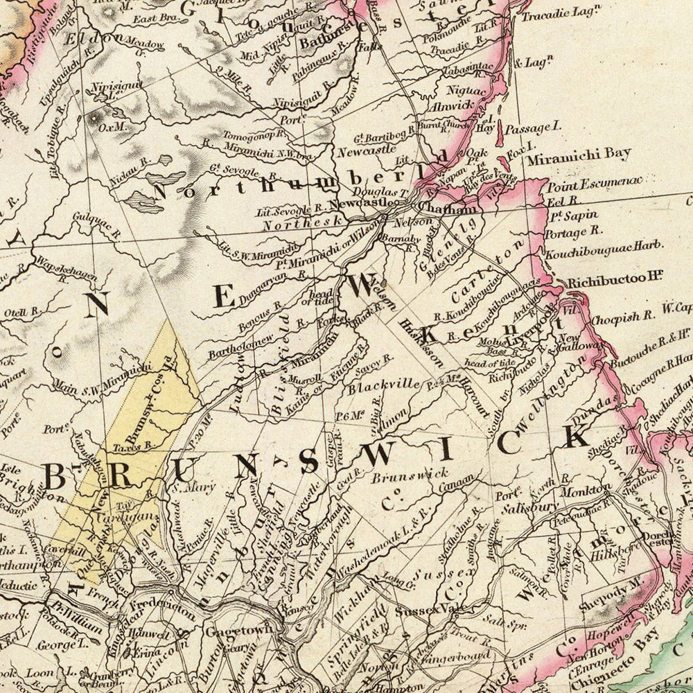 Alte Karte von Unterkanada von Arrowsmith, 1844: Montreal, Québec, Neufundland, New Brunswick, Nova Scotia 