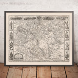 Ancienne carte monochrome de la Hongrie par Speed, 1626 : Buda, Pest, Cluj, montagnes 