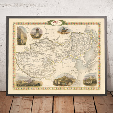 Alte Karte von Tibet, der Mongolei und der Mandschurei von Tallis, 1851: Lhasa, Peking, Große Mauer, Himalaya, Dalai Lama 