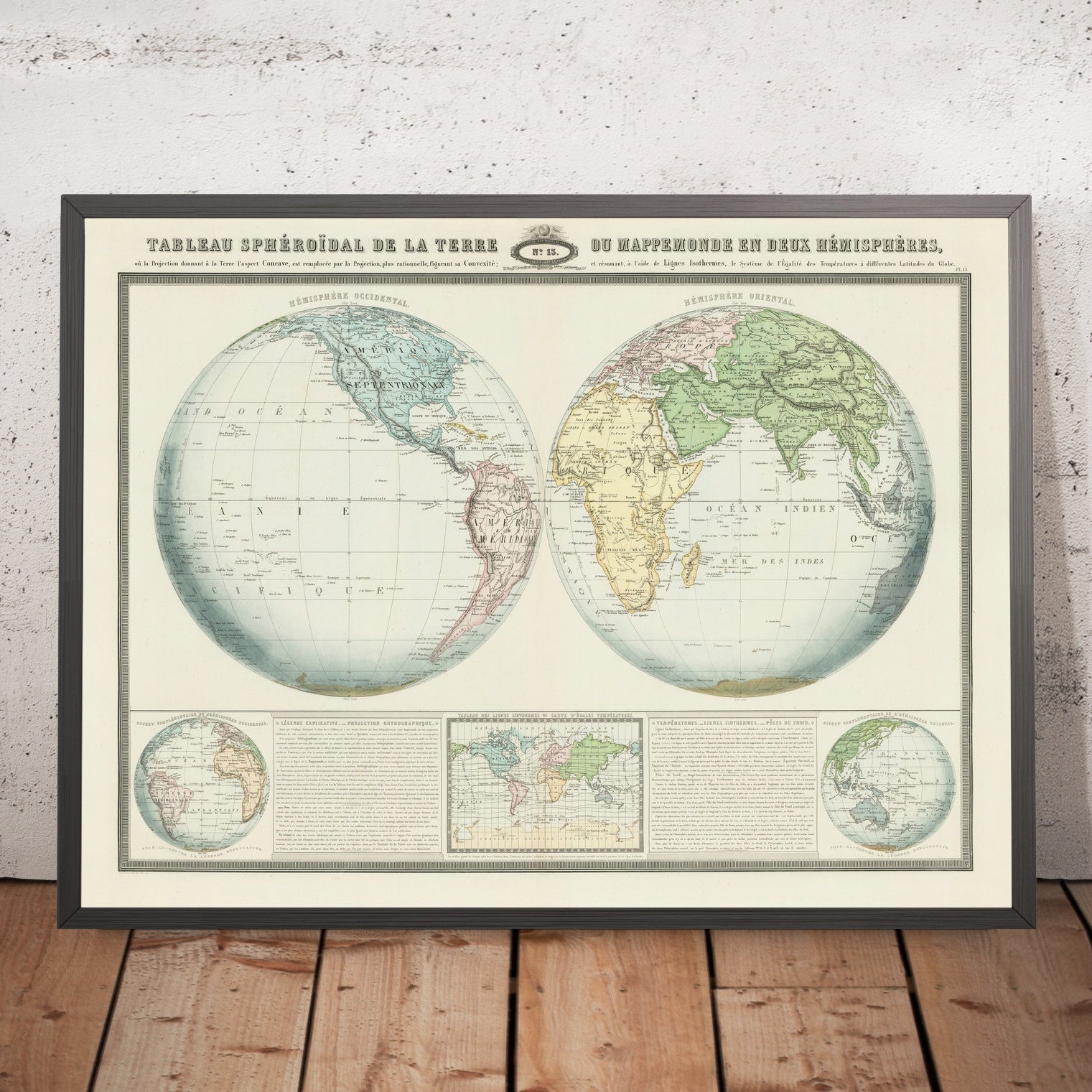 Old Double Spherical World Map by Garnier, 1860: Mercator inset; Polit ...