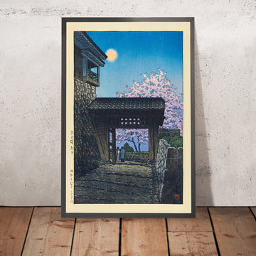 Ein gerahmtes Bild von Full Moon Over Matsuyama Castle von Hasui Kawase 1935
