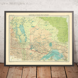 Antiguo mapa de Manitoba y el noroeste de Ontario de Bartholomew, 1922: Winnipeg, Thunder Bay, lago Winnipeg, bahía de Hudson 