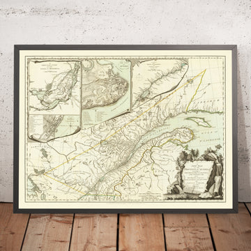Old Map of Quebec, Canada by Sayer & Bennett, 1776: Montreal, Quebec City, St. Lawrence, Lake Champlain, Ft. Ticonderoga