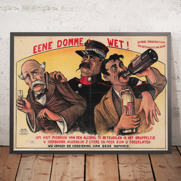 A framed image of A Foolish Law! Vintage Drinks Advertising Poster by René, 1919